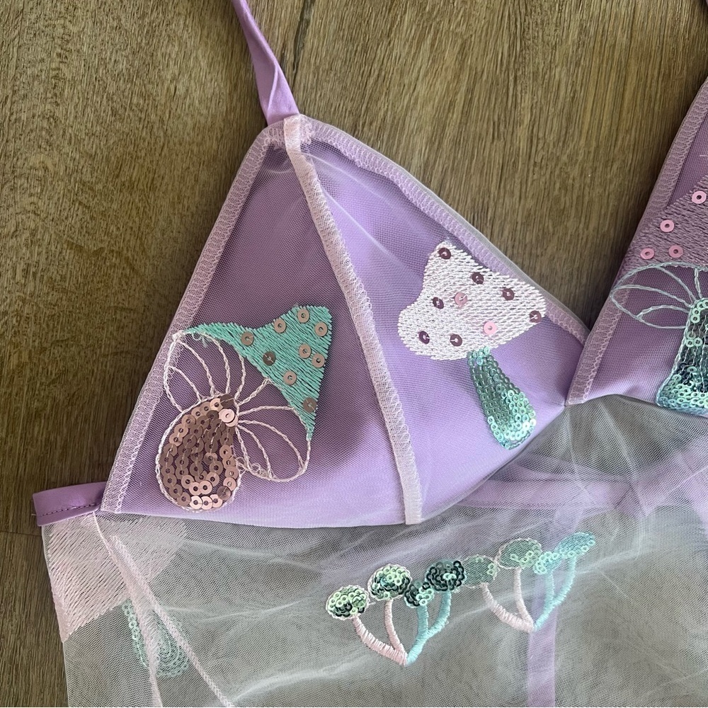 Handmade Y2K Fairycore Cottagecore Mushroom Embellished Halter Babydoll Vest Top - Picture 8 of 10